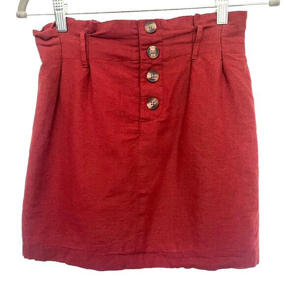 AMERICAN EAGLE Paper Bag Linen Blend Skirt Size XS Rust Red Pull On Button - Picture 1 of 10